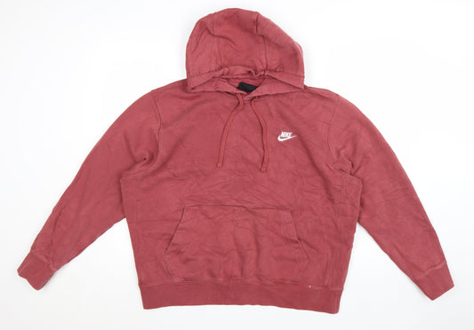 Nike Men's Red Pullover Hoodie Size L Logo Cotton Blend Sweatshirt