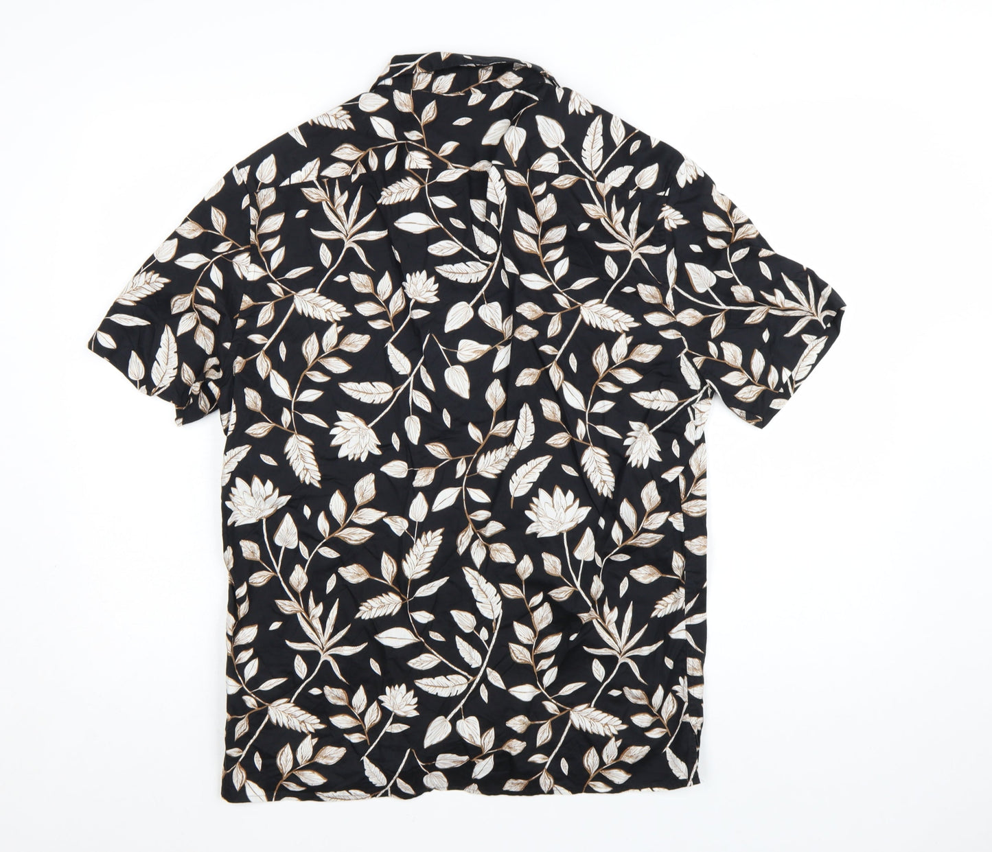 Marks and Spencer Autograph Men's Black Floral Short Sleeve Button-Up Shirt M