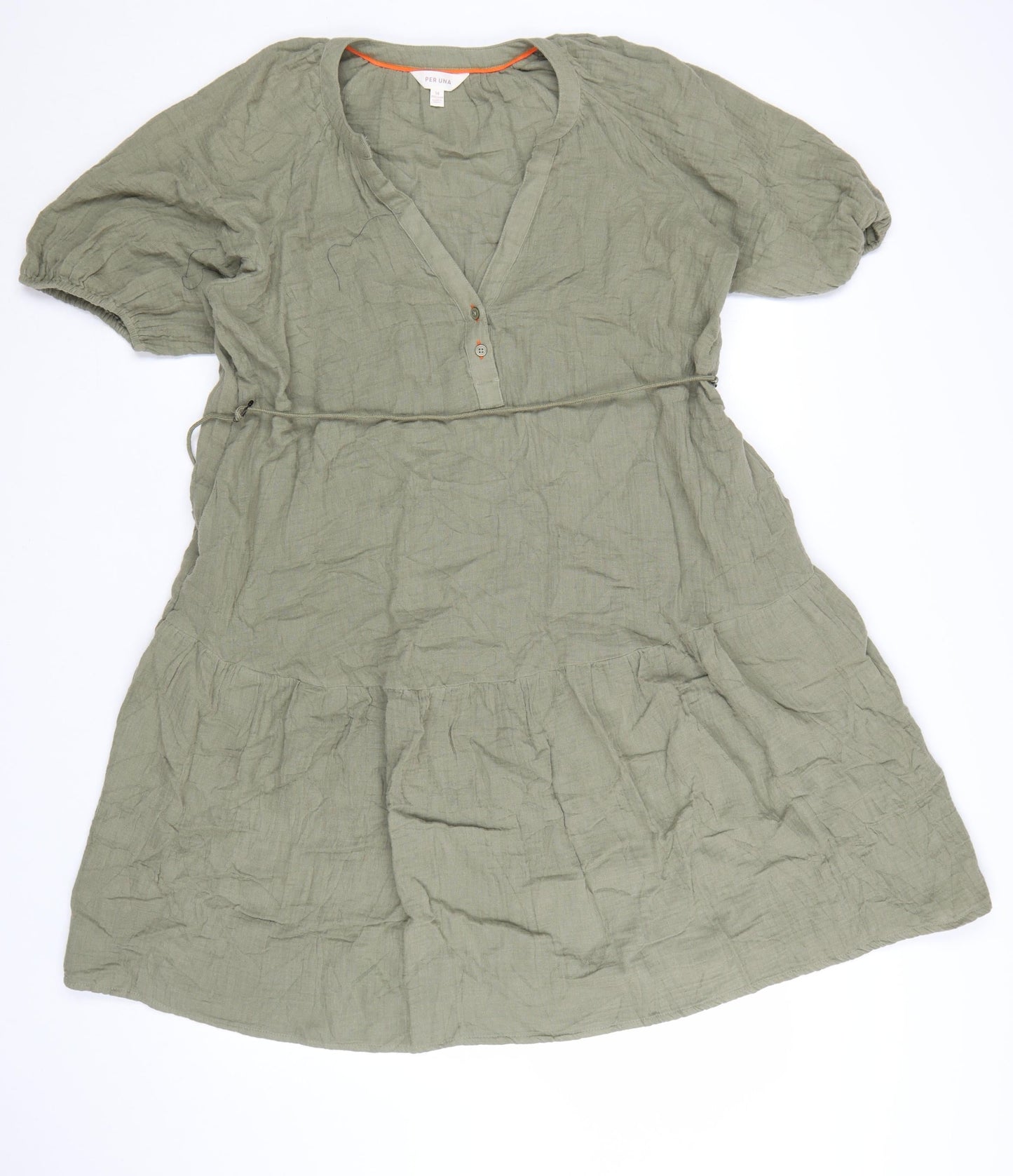 Marks and Spencer Women’s Green Cotton A-Line Knee Length Dress Size 14