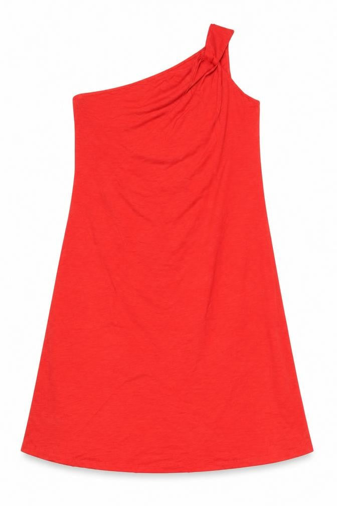 Marks & Spencer Women Red Petite One Shoulder Cotton A-Line Dress Size 18