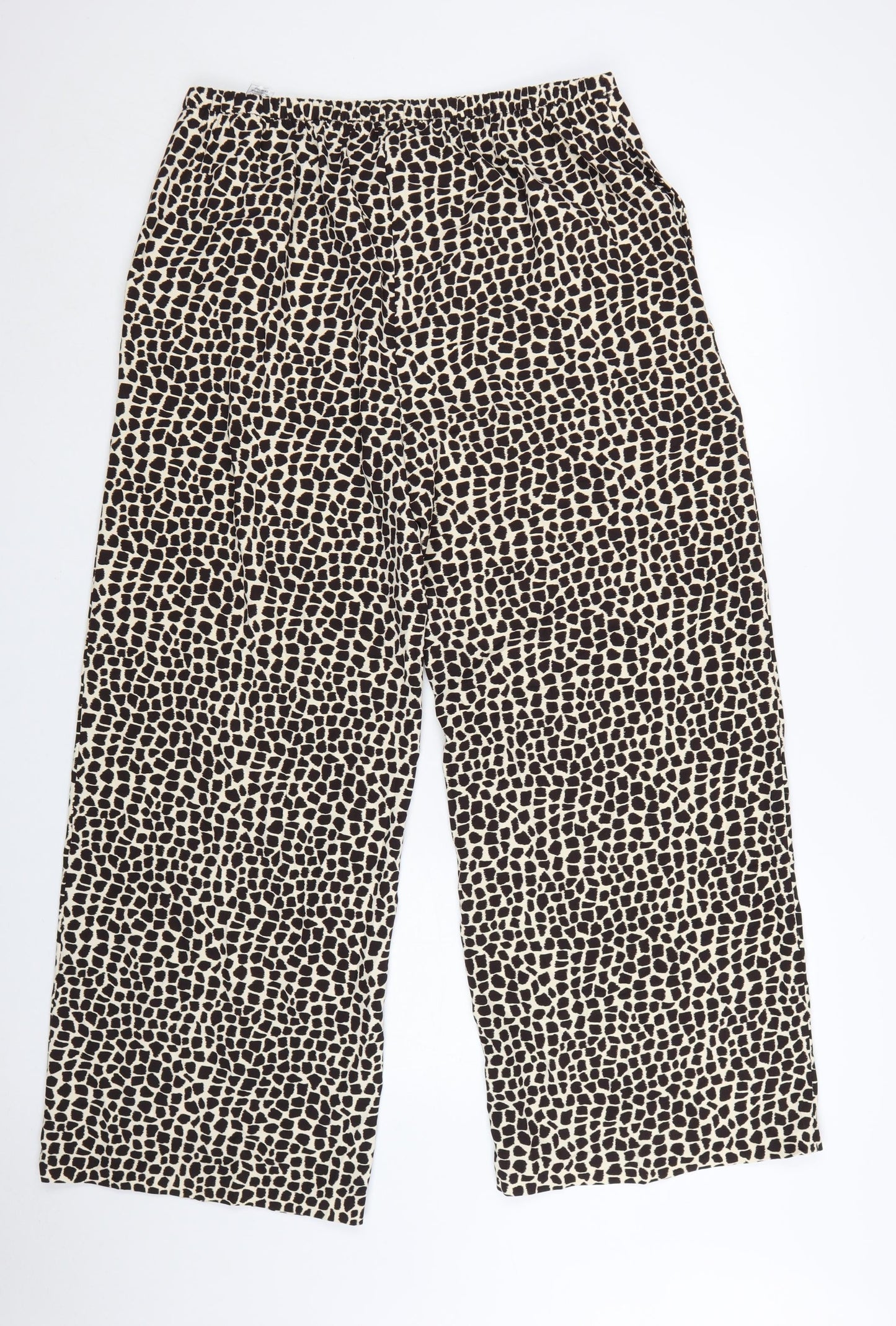 Marks and Spencer Women’s Beige Animal Print Wide-Leg Trousers Size 16