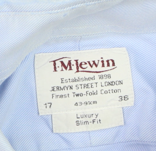 T.M. Lewin Men's Blue Slim Fit Luxury Cotton Long Sleeve Formal Shirt Size L