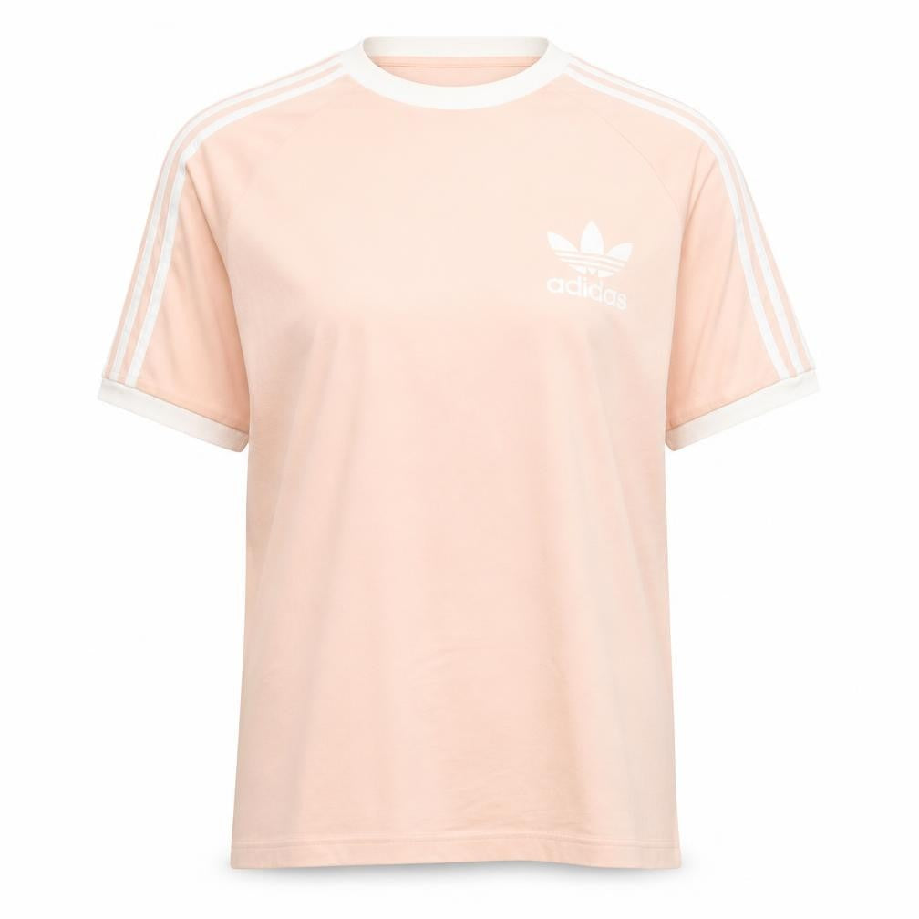 Front view of Adidas Women's Pink Crew Neck Short Sleeve Cotton T-Shirt, size L