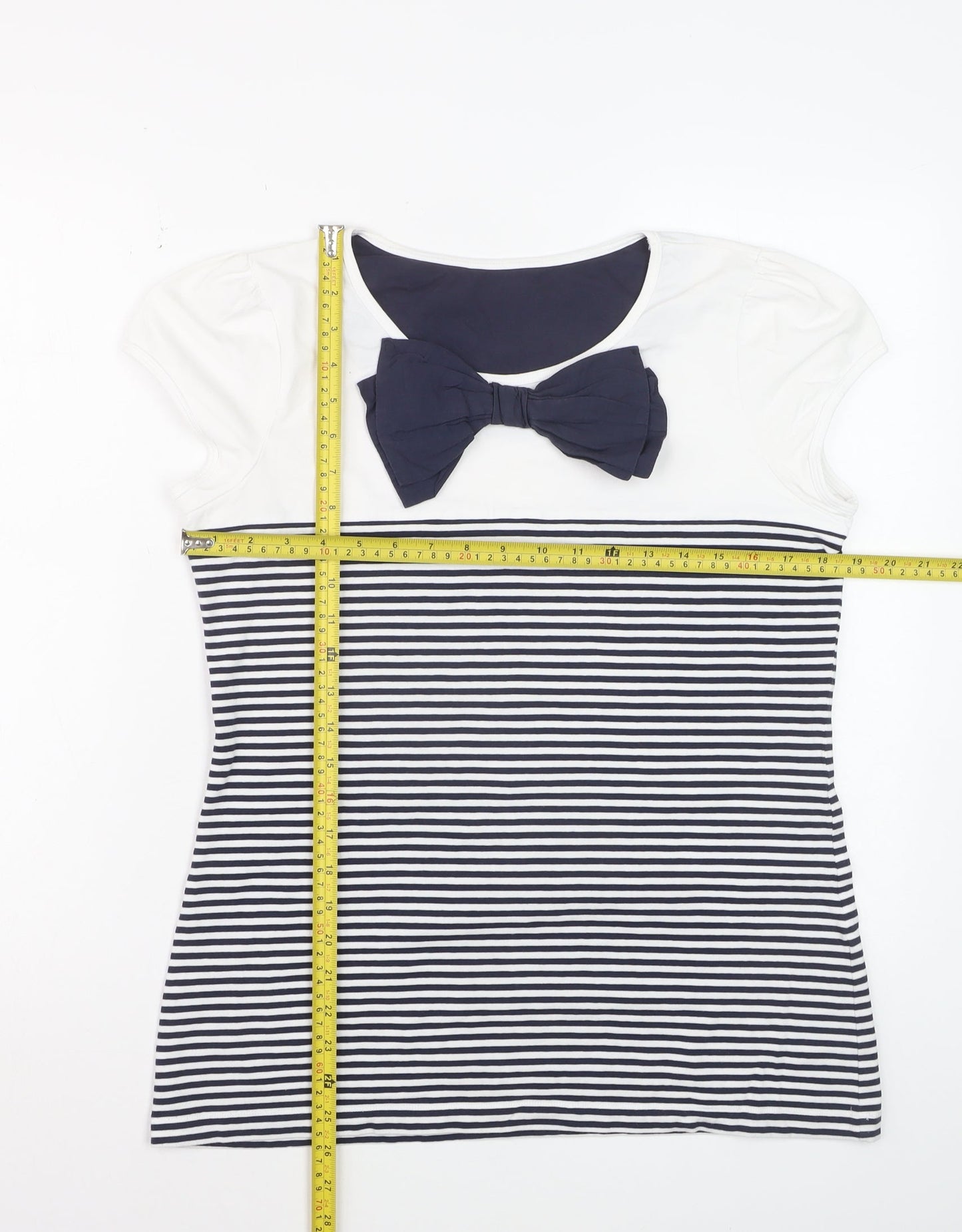 Next Womens Multicoloured Striped Bow T-Shirt Size 18 Short Sleeve