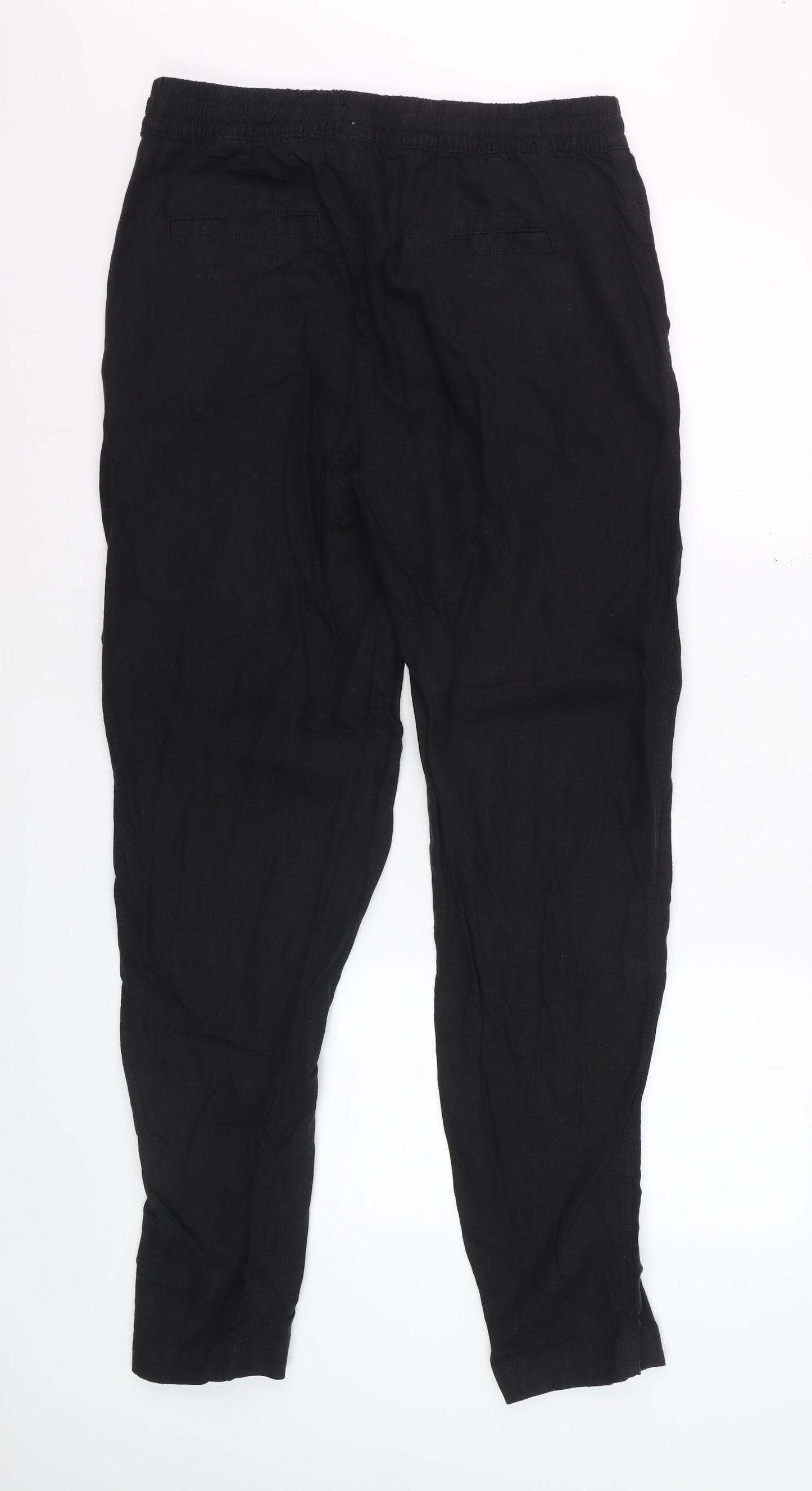 Marks and Spencer Women’s Black Linen Blend Drawstring Trousers Size 12