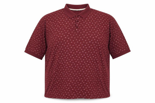Bigdude Men’s 4XL Red Geometric Short Sleeve Cotton Polo Shirt