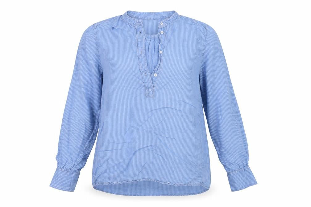 Marc O'Polo Women's Blue Striped Lyocell Henley Blouse Size 10