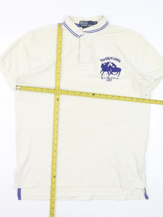 Ralph Lauren Men's Ivory Polo Shirt L Embroidered Logo Classic Fit