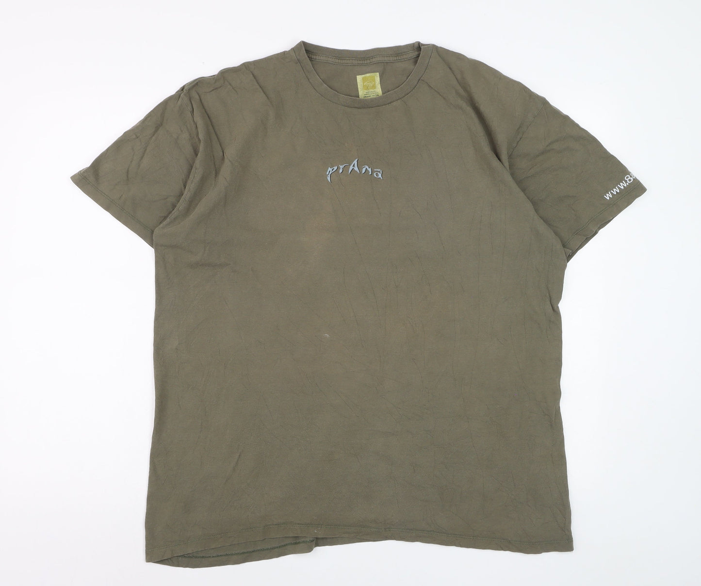 PrAna Mens Khaki Green Organic Cotton Graphic T-Shirt XL
