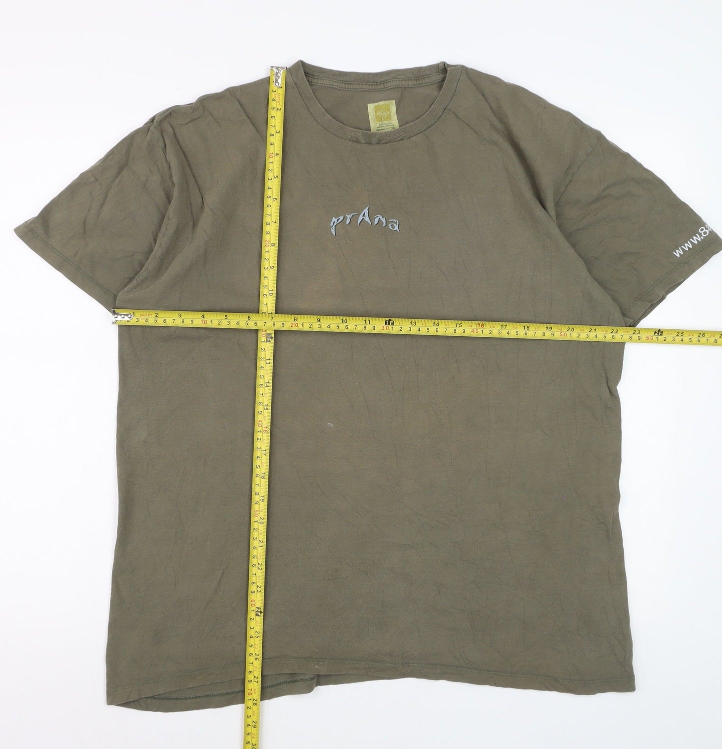 PrAna Mens Khaki Green Organic Cotton Graphic T-Shirt XL