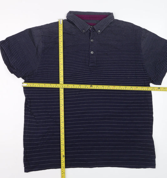 Debenhams Men's Blue Striped Cotton Short Sleeve Polo Shirt L