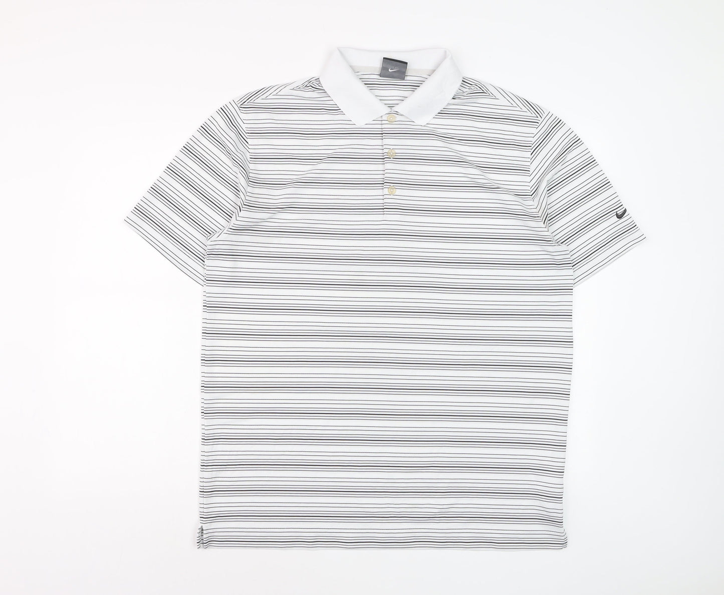 Nike Golf Men's White Striped Dri-Fit Polo Shirt Size L