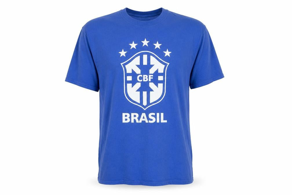 CBF Brasil Men's Blue Large Cotton Graphic Football T-Shirt
