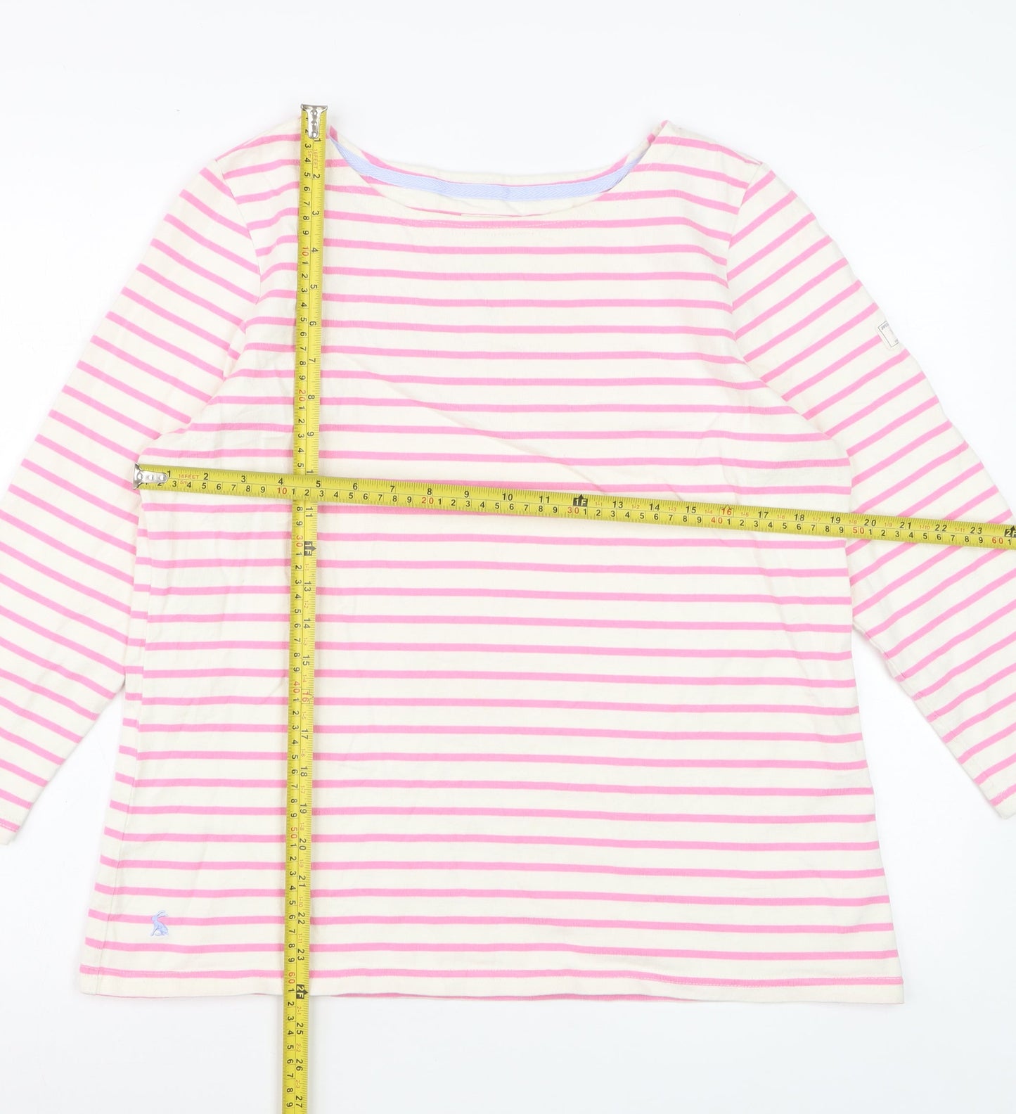 Joules Womens Pink Striped Long Sleeve Cotton Nautical Top UK 16