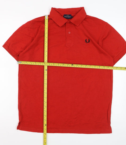 Fred Perry Men's Red Cotton Blend Short Sleeve Polo L
