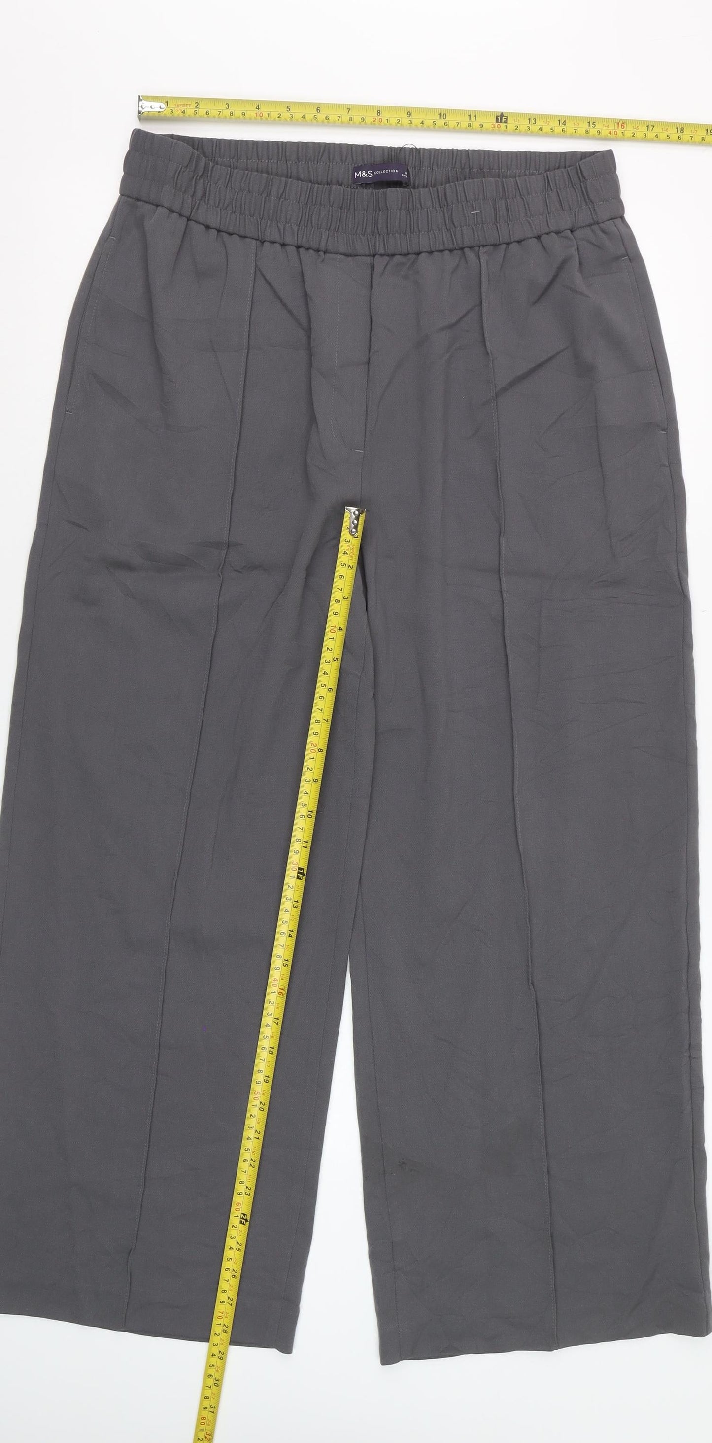 Marks and Spencer Women’s Charcoal Wide-Leg Trousers Size 16 Short