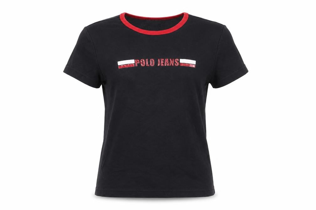Ralph Lauren Polo Jeans Co Women's Black Ringer T-Shirt Size L