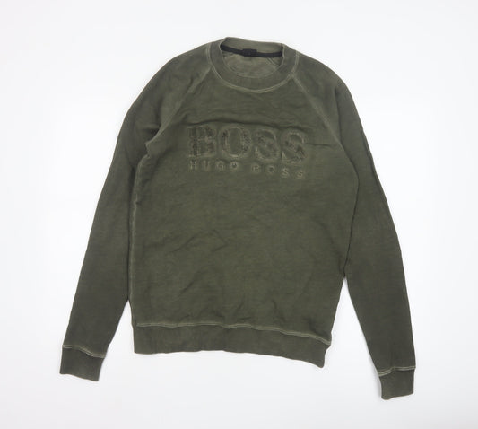 Hugo Boss Men's Green Pullover Sweatshirt S Crew Neck Logo Cotton