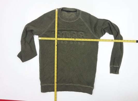 Hugo Boss Men's Green Pullover Sweatshirt S Crew Neck Logo Cotton