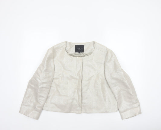 Jaeger Women Ivory Linen Blend Cropped Suit Jacket Size 16