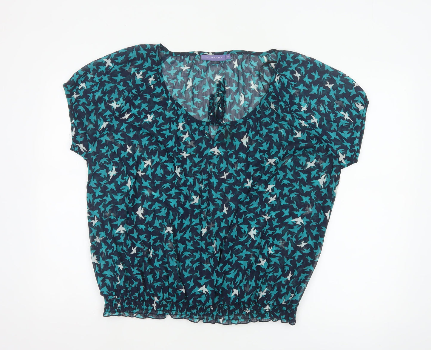 Autonomy Womens Blue Bird Print Short Sleeve Blouse Size 20