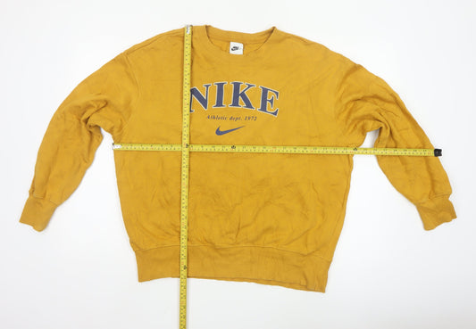 Nike Men's Yellow Pullover Crew Neck Logo Sweatshirt Size S
