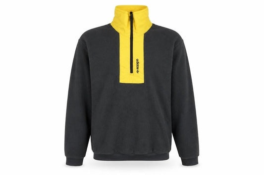 adidas Men's Black Yellow Fleece 1/4 Zip Pullover Sweatshirt S