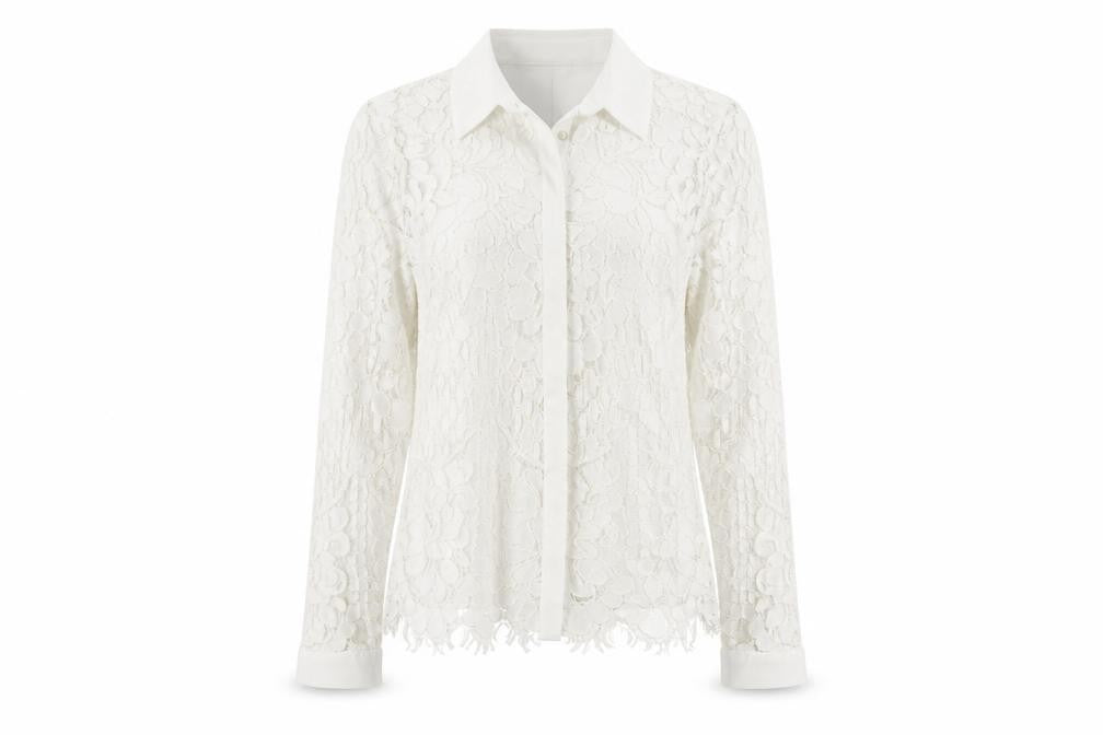 Lipsy London Women Ivory Lace Collared Long Sleeve Tunic Blouse Size 10