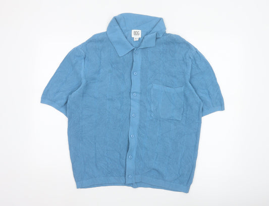 BDG Blue Cotton Collared Short Sleeve Button Knit Cardigan Jumper M