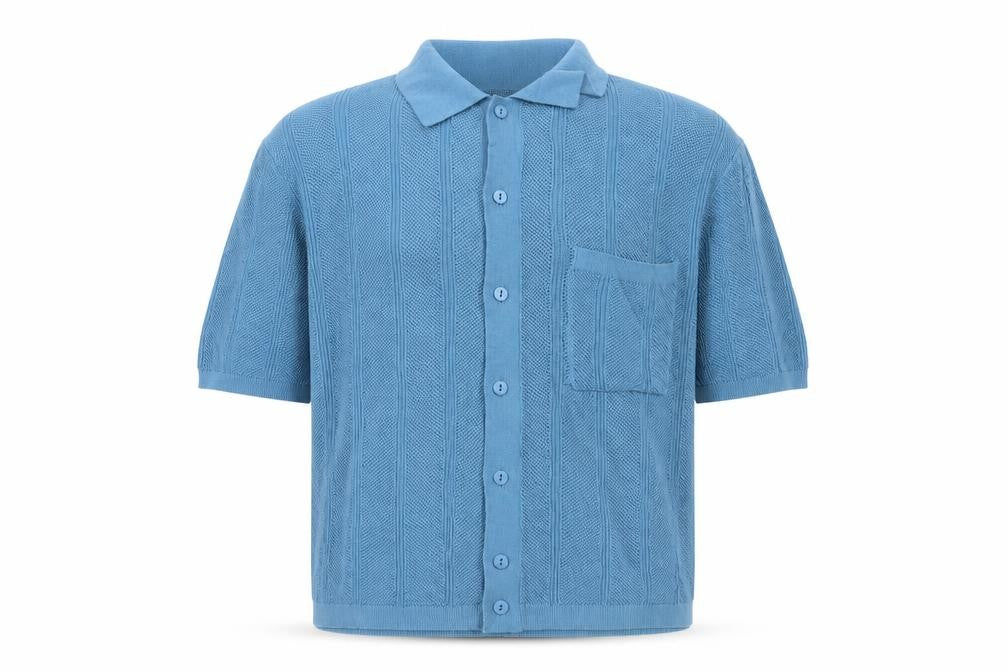 BDG Blue Cotton Collared Short Sleeve Button Knit Cardigan Jumper M