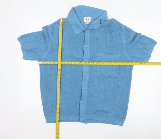 BDG Blue Cotton Collared Short Sleeve Button Knit Cardigan Jumper M