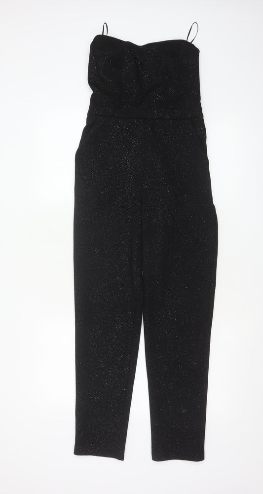 Topshop Womens Black Glitter Strapless Jumpsuit Size 8 Partywear