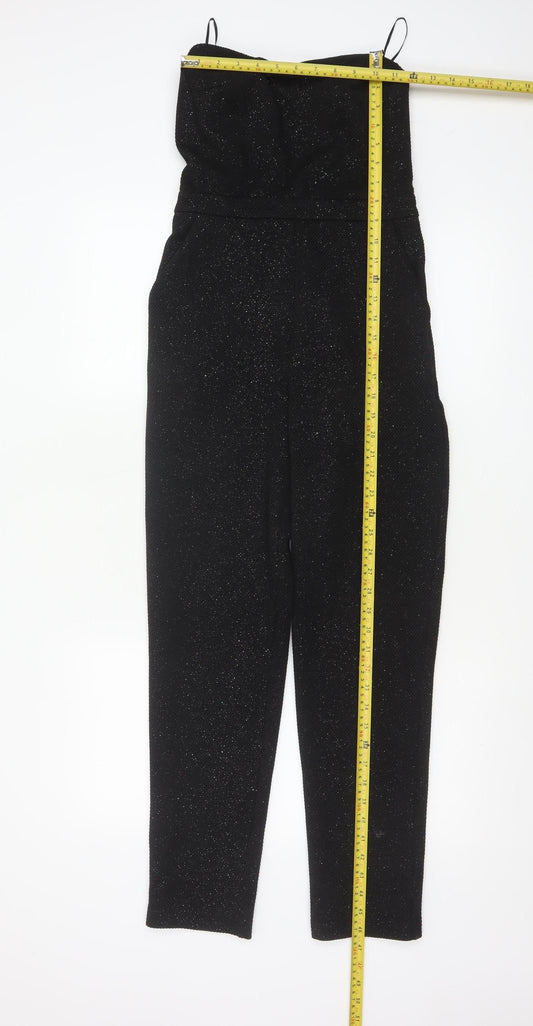Topshop Womens Black Glitter Strapless Jumpsuit Size 8 Partywear