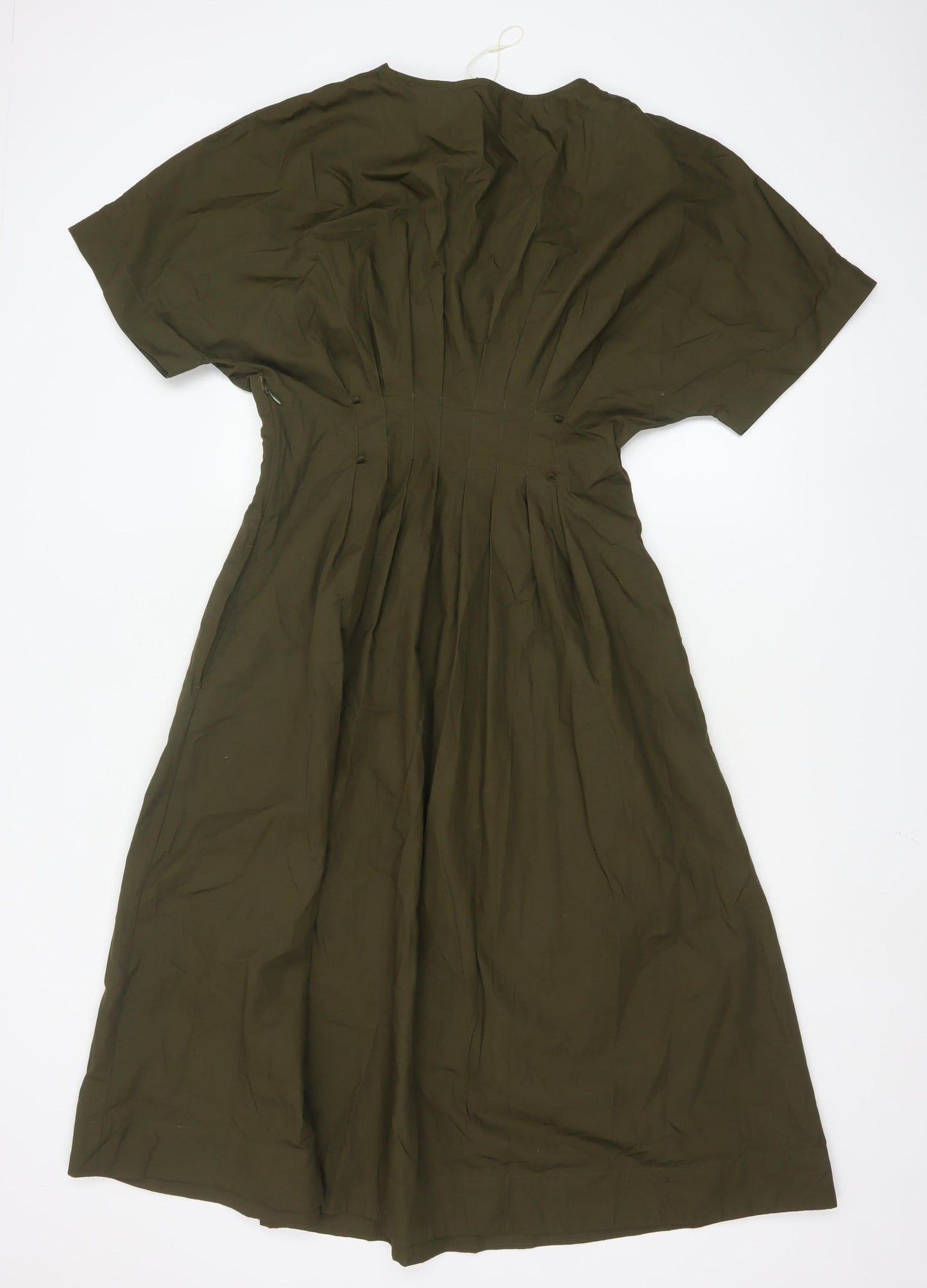 Marks and Spencer Women Green Size 10 A-Line Midi Cotton Dress