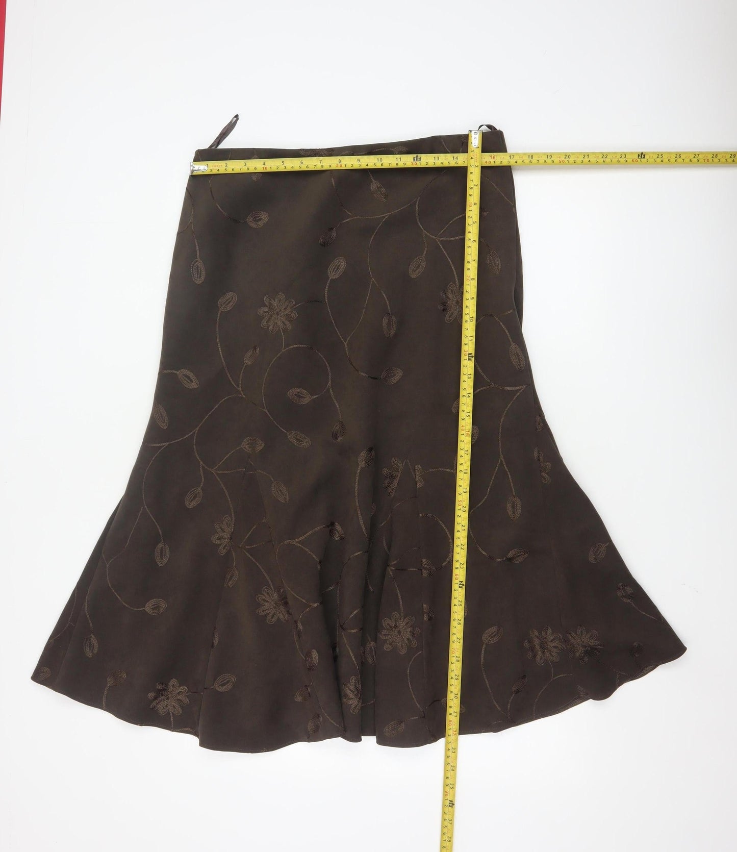 Bm Women Brown Floral Embroidered A-Line Midi Skirt Size 16