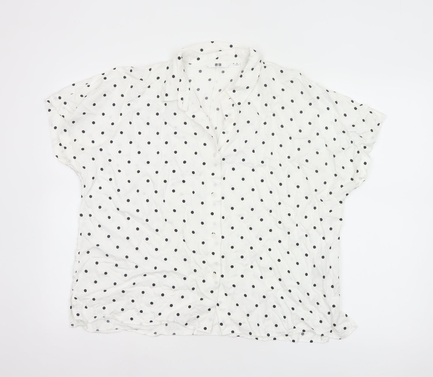 Uniqlo Women White Polka Dot Button-Up Shirt M Viscose