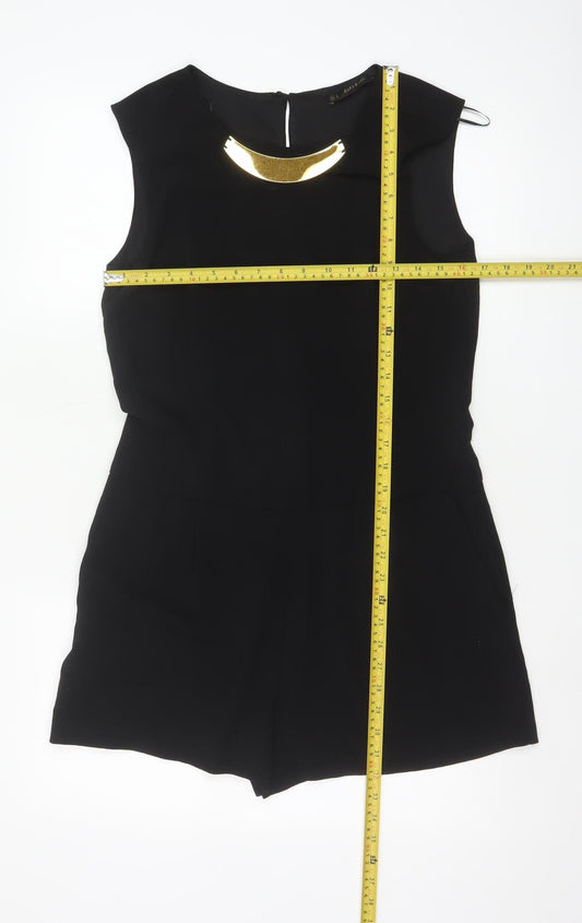 Zara Women Black Sleeveless Round Neck Playsuit Size 12