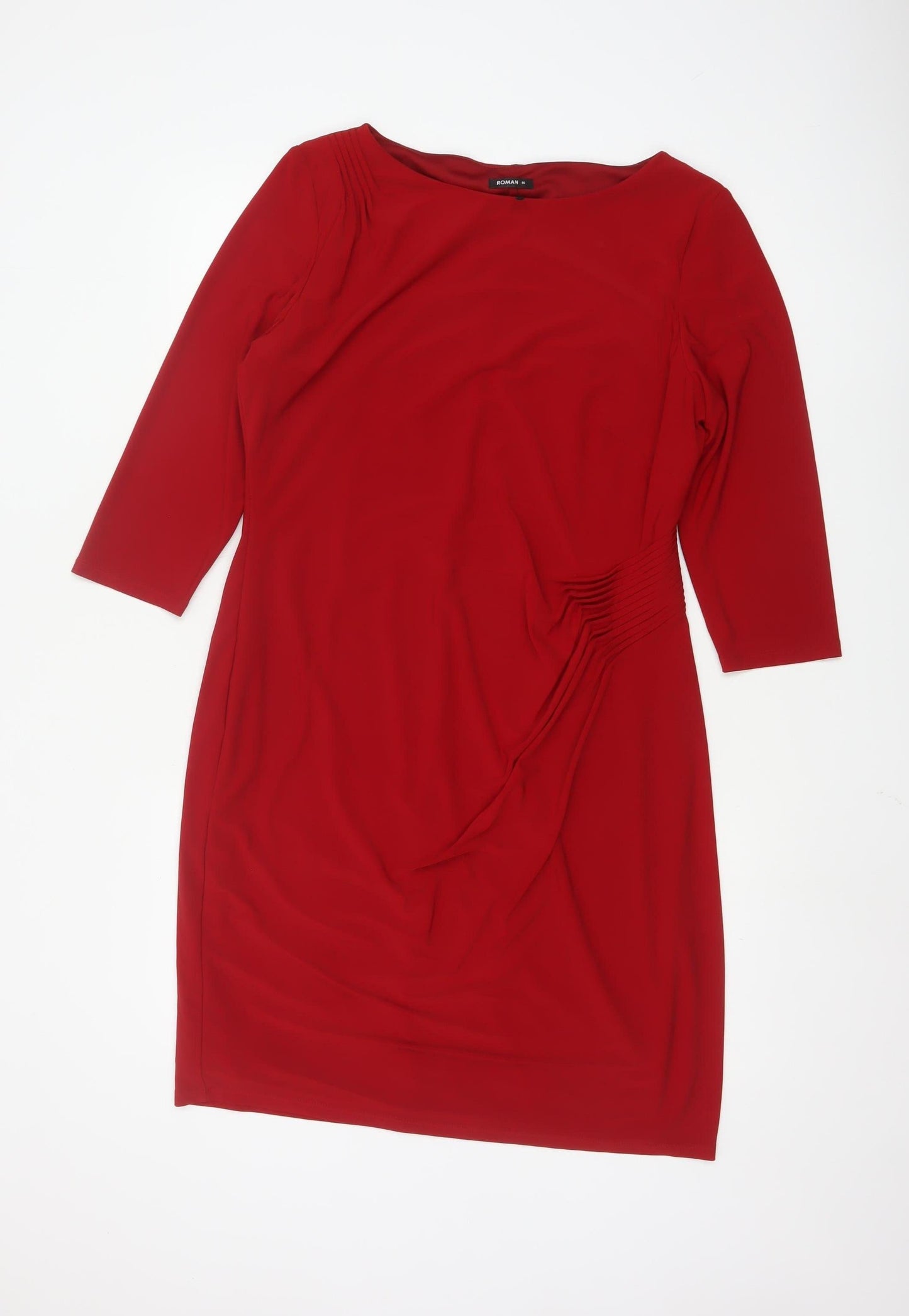 Roman Women Red Knee Length Sheath Dress Size 16 3/4 Sleeve Stretch