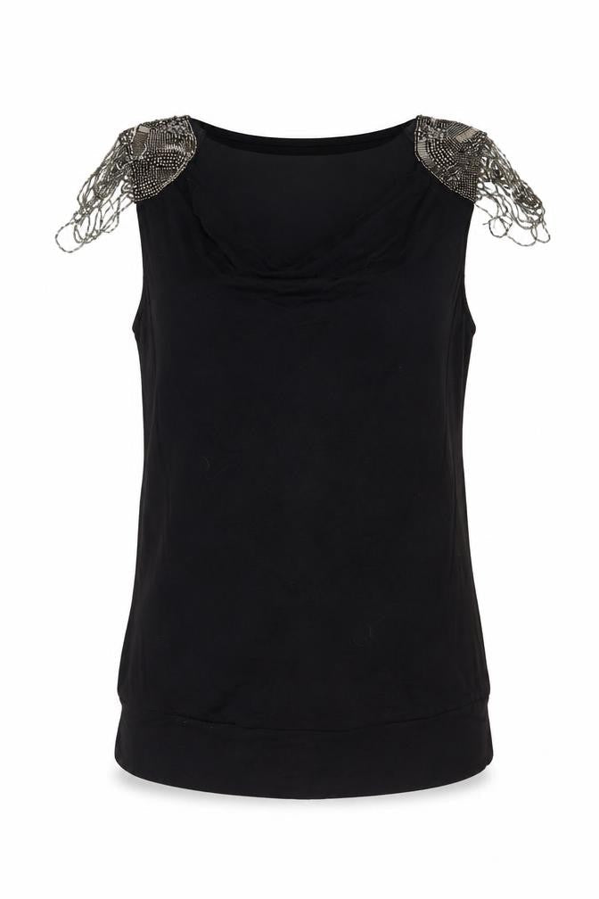 Red Herring Women's Black Beaded Sleeveless Blouse Size 12