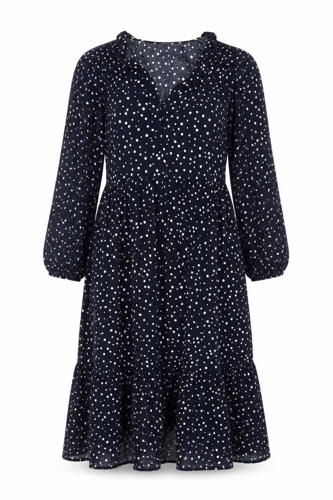 Front view of Crew Clothing Blue Polka Dot Midi Fit & Flare Dress, size 12