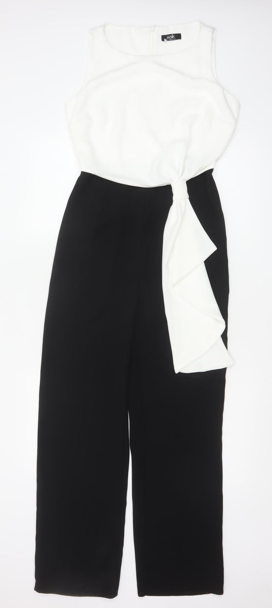 Wallis Women’s Black White Sleeveless Ruffle Jumpsuit Size 8