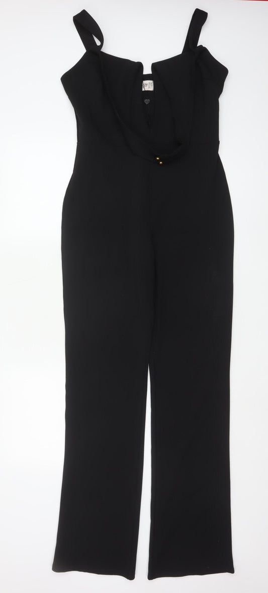Club L London Women's Black Wide-Leg Jumpsuit UK 12 Polyester Blend