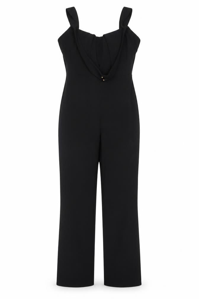 Front view of Club L London Women's Black Wide-Leg Jumpsuit UK 12 Polyester Blend