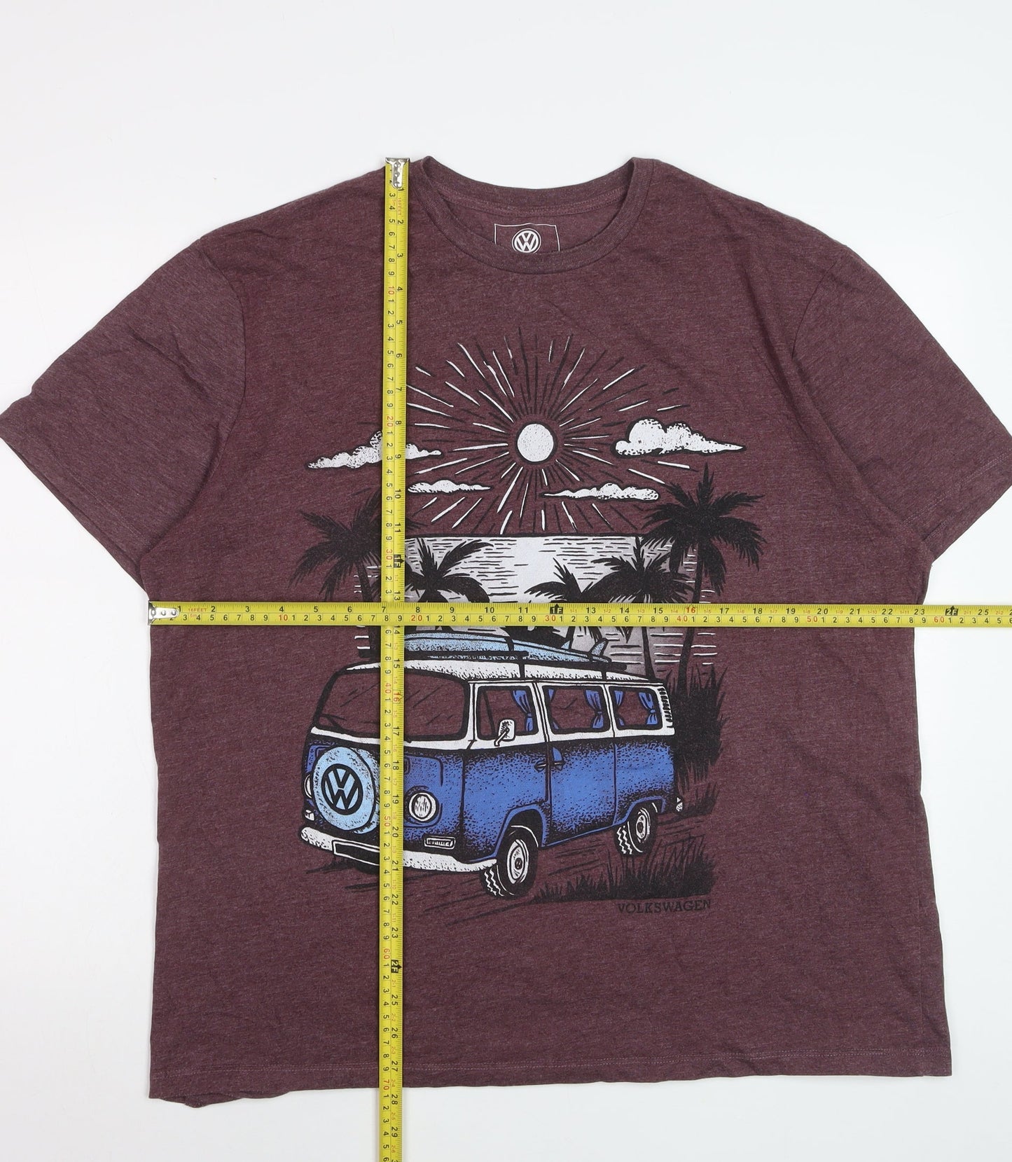 Volkswagen Men’s Maroon XL Graphic T-Shirt Camper Van Beach Scene