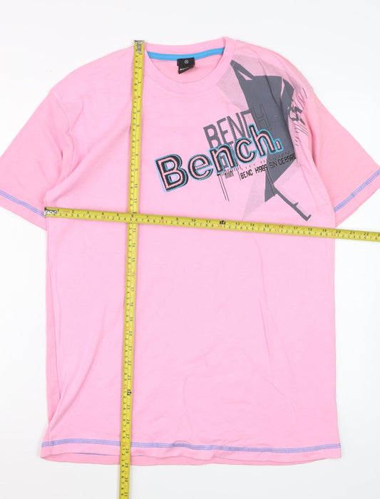 Bench Men's Pink Cotton Graphic Logo T-Shirt XL