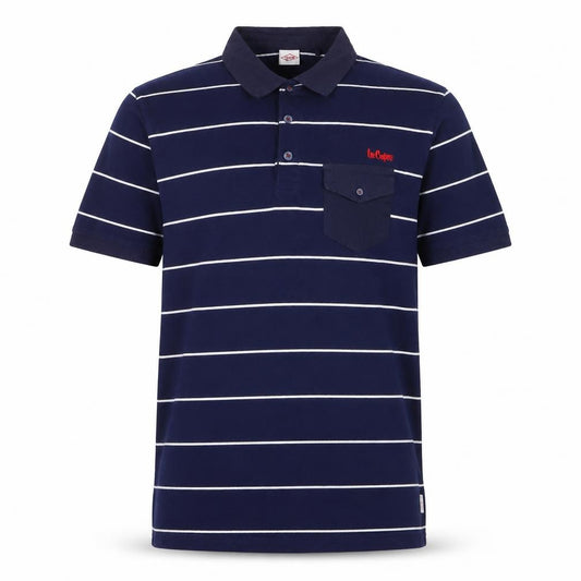 Lee Cooper Men’s Blue Striped Polo Shirt Size L Cotton Casual