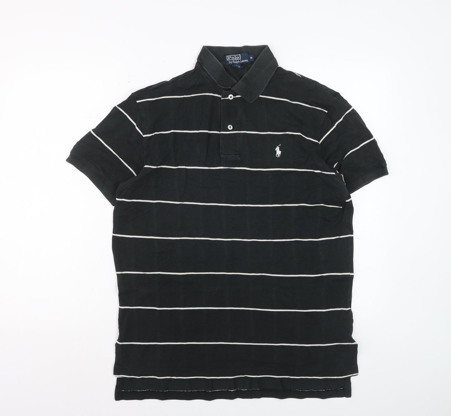Ralph Lauren Mens Black Striped Short Sleeve Polo Shirt Size M