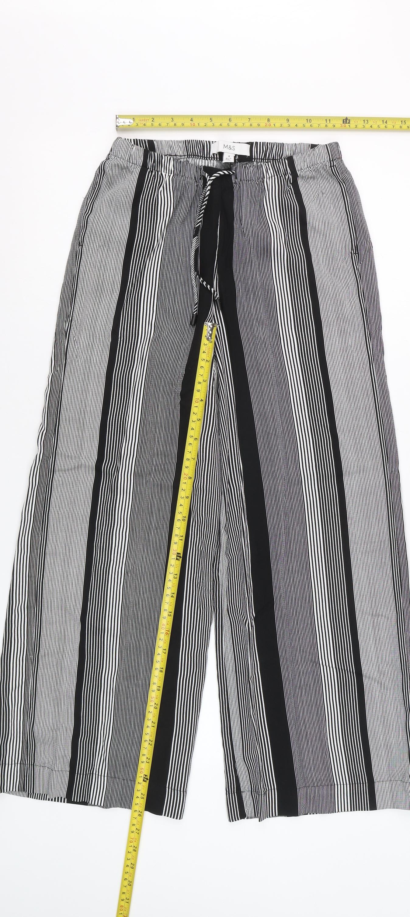 Marks and Spencer Women’s Black Striped Wide-Leg Viscose Trousers Size 6