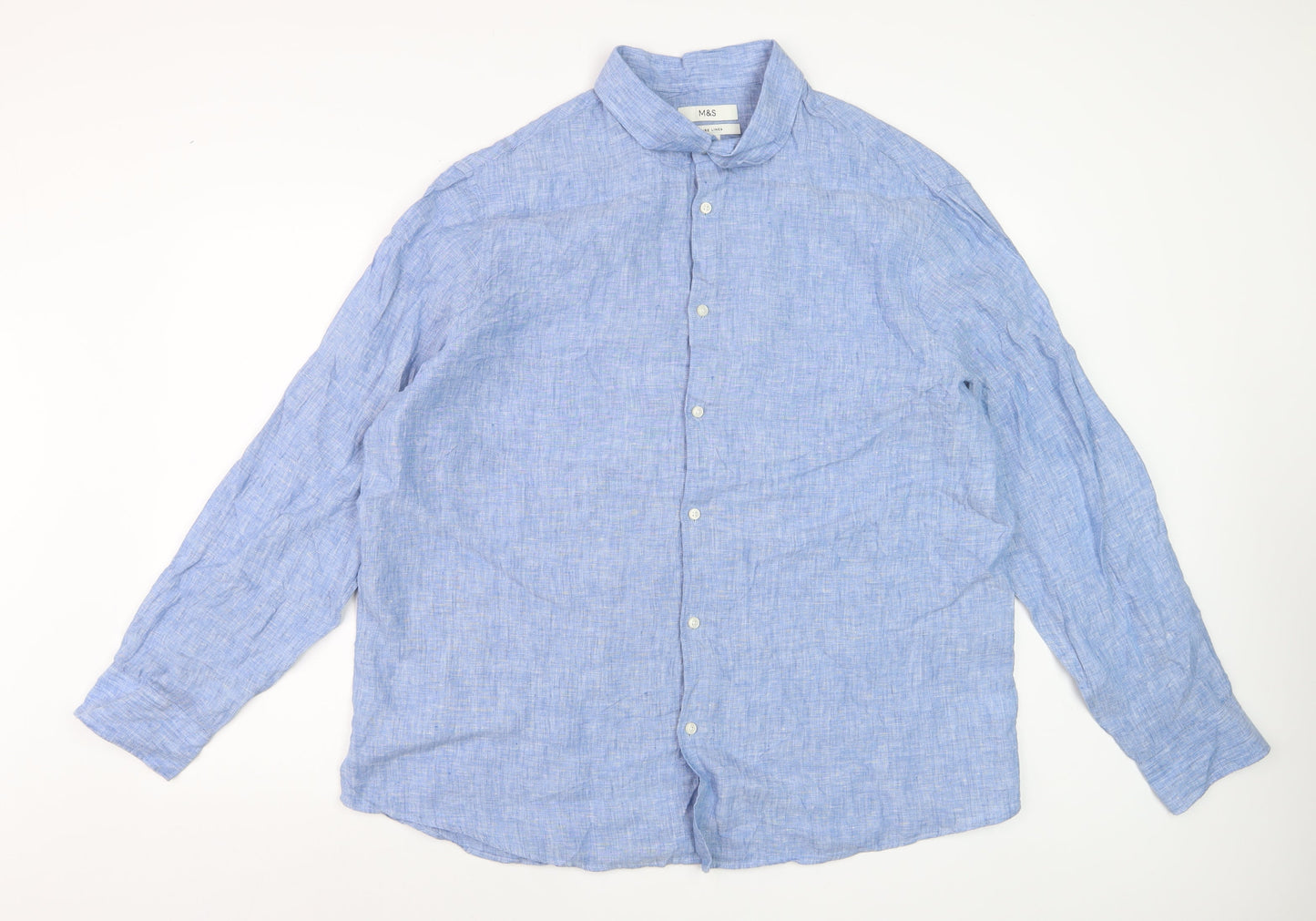 Marks and Spencer Men’s Blue Linen Long Sleeve Button-Up Shirt 2XL