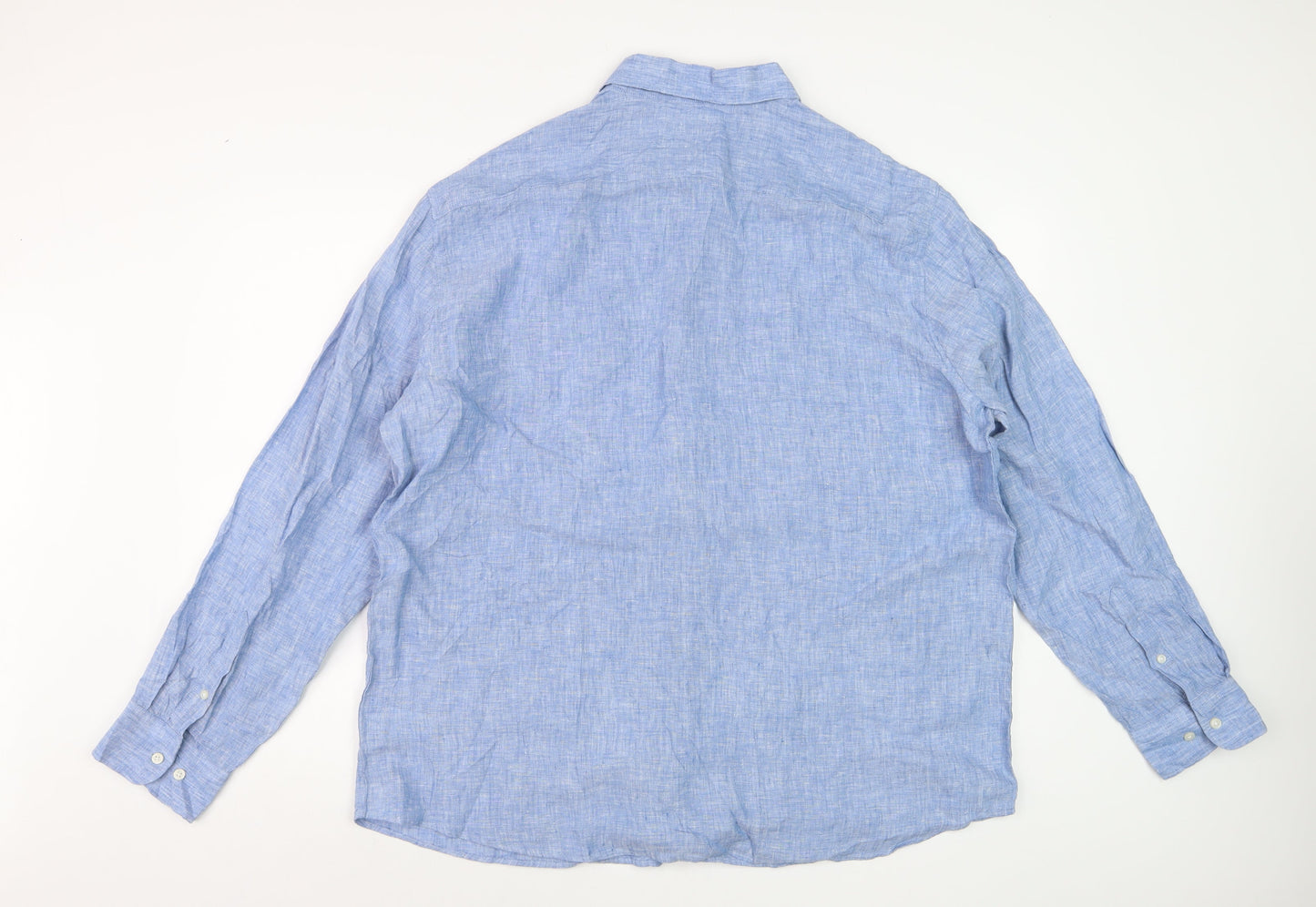 Marks and Spencer Men’s Blue Linen Long Sleeve Button-Up Shirt 2XL